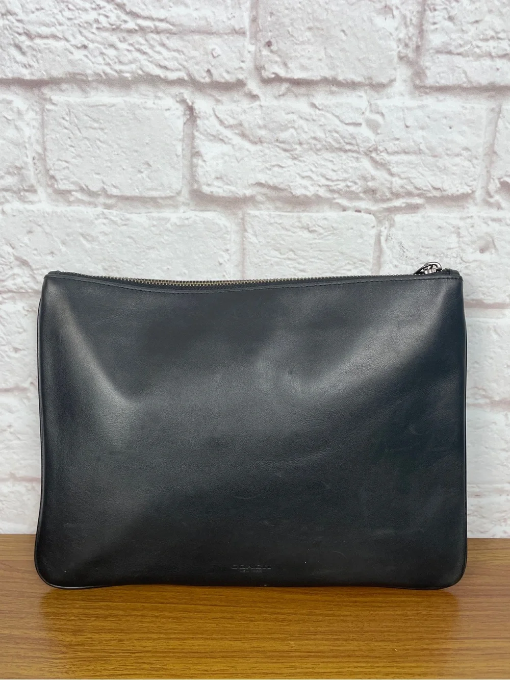 Coach Large Baseball Stitch Midnight Navy & Black Leather Pouch
